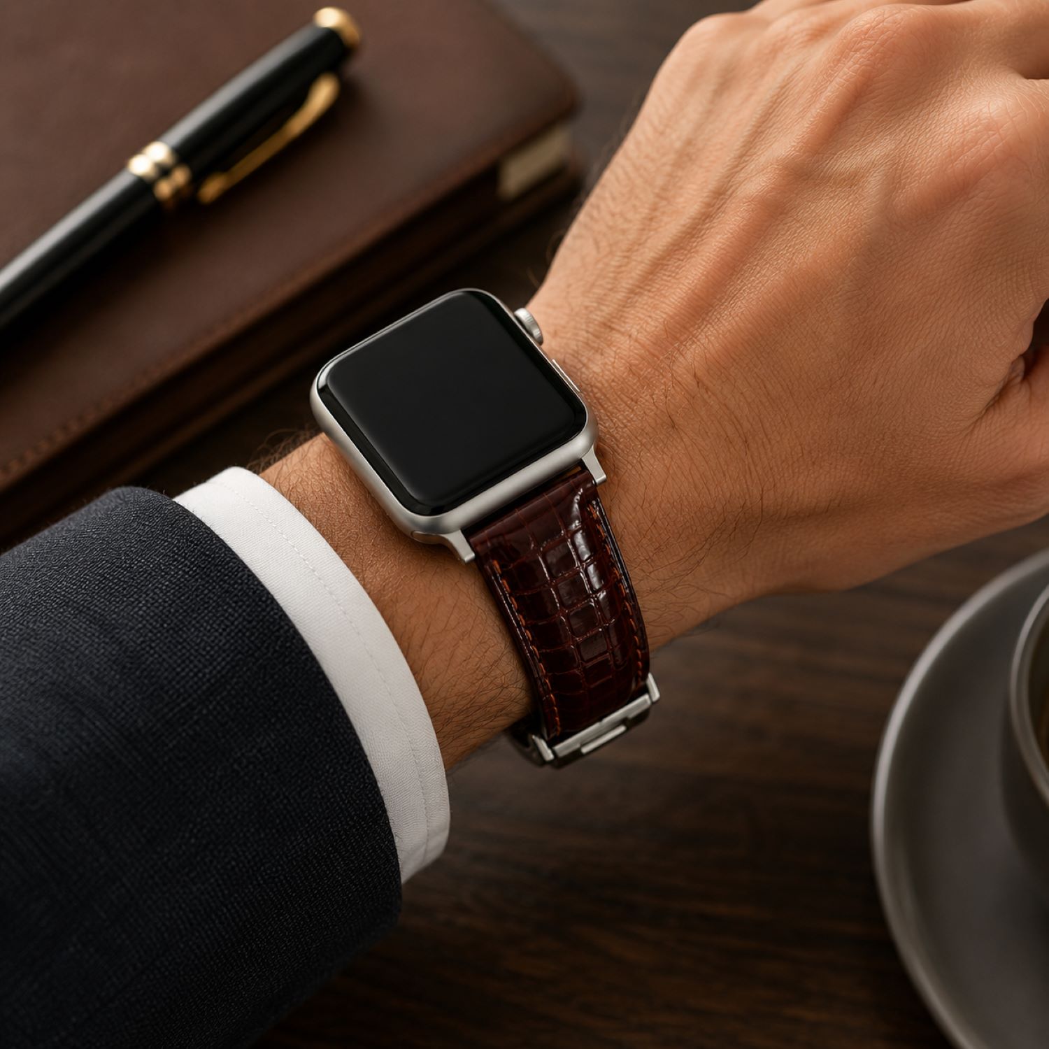 Lizard-Embossed Leather Watch Replacement Band Compatible with Apple Watch 38mm photo 3