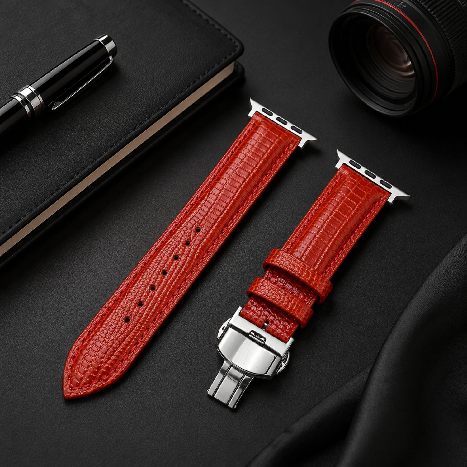 Lizard-Embossed Leather Watch Replacement Band Compatible with Apple Watch 38mm photo 2