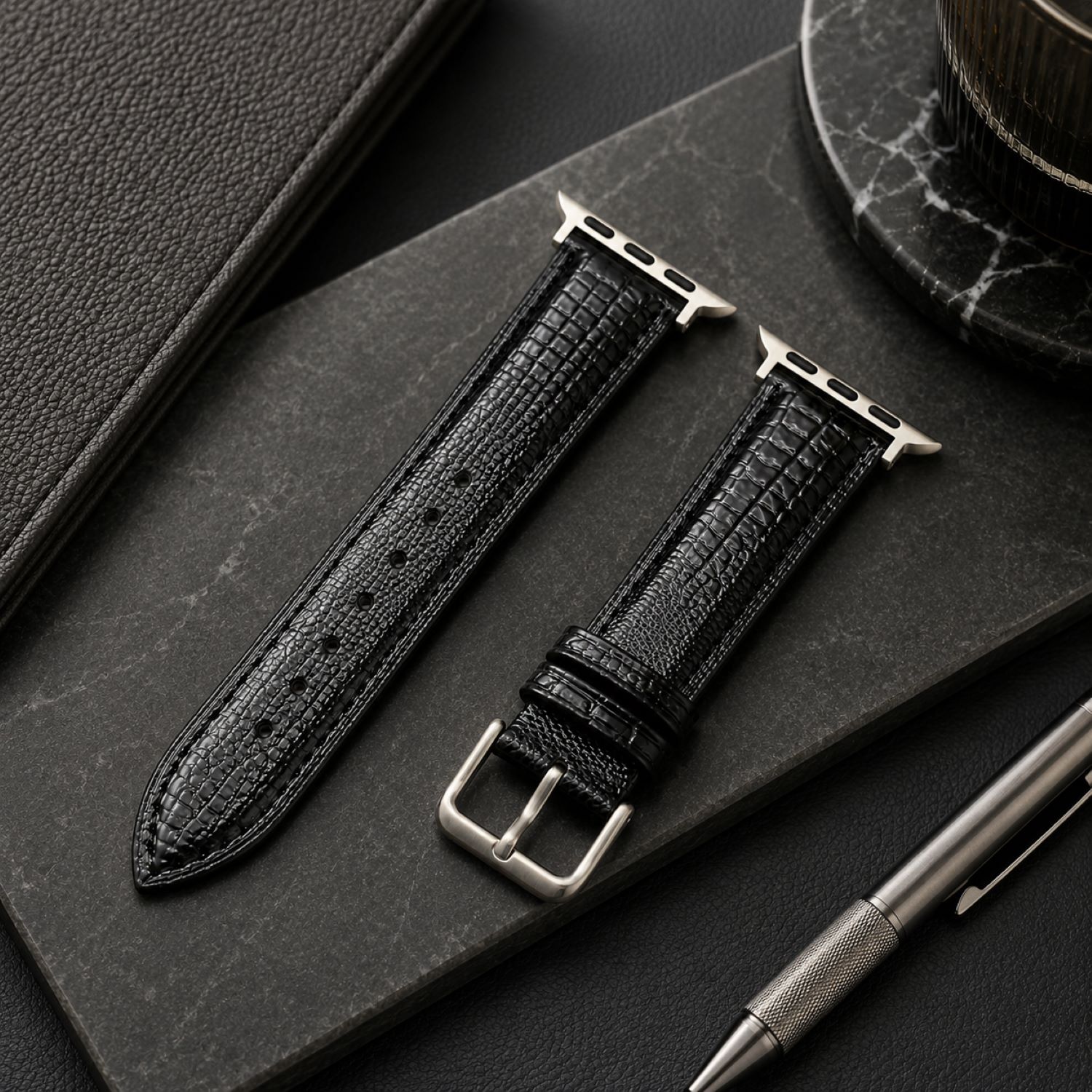 Replacement Lizard-Pattern Genuine Leather Watch Band with Tang Buckle Compatible with Apple Watch 38mm photo 2