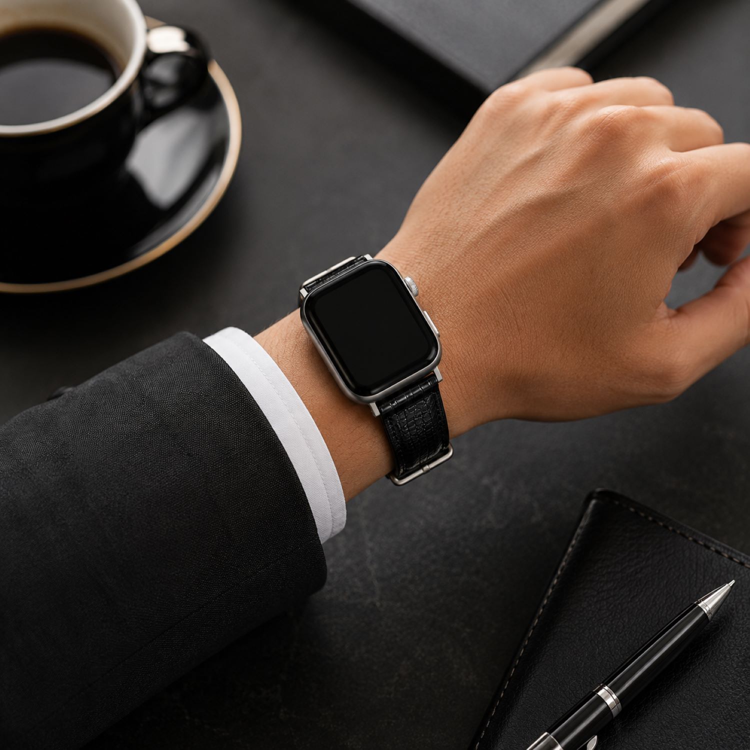 Replacement Lizard-Pattern Genuine Leather Watch Band with Tang Buckle Compatible with Apple Watch 38mm photo 3