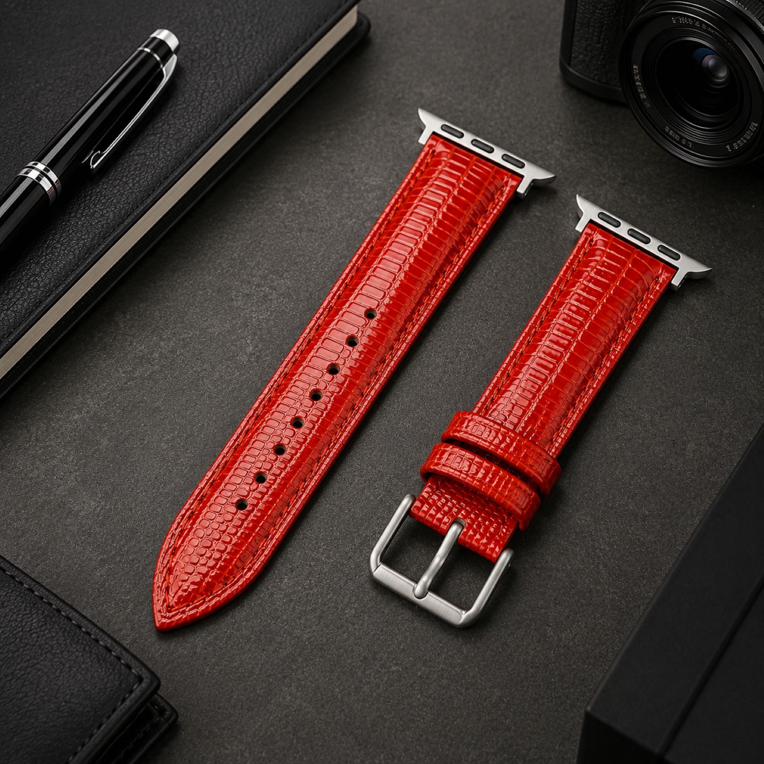 Replacement Lizard-Pattern Genuine Leather Watch Band with Tang Buckle Compatible with Apple Watch 38mm photo 2