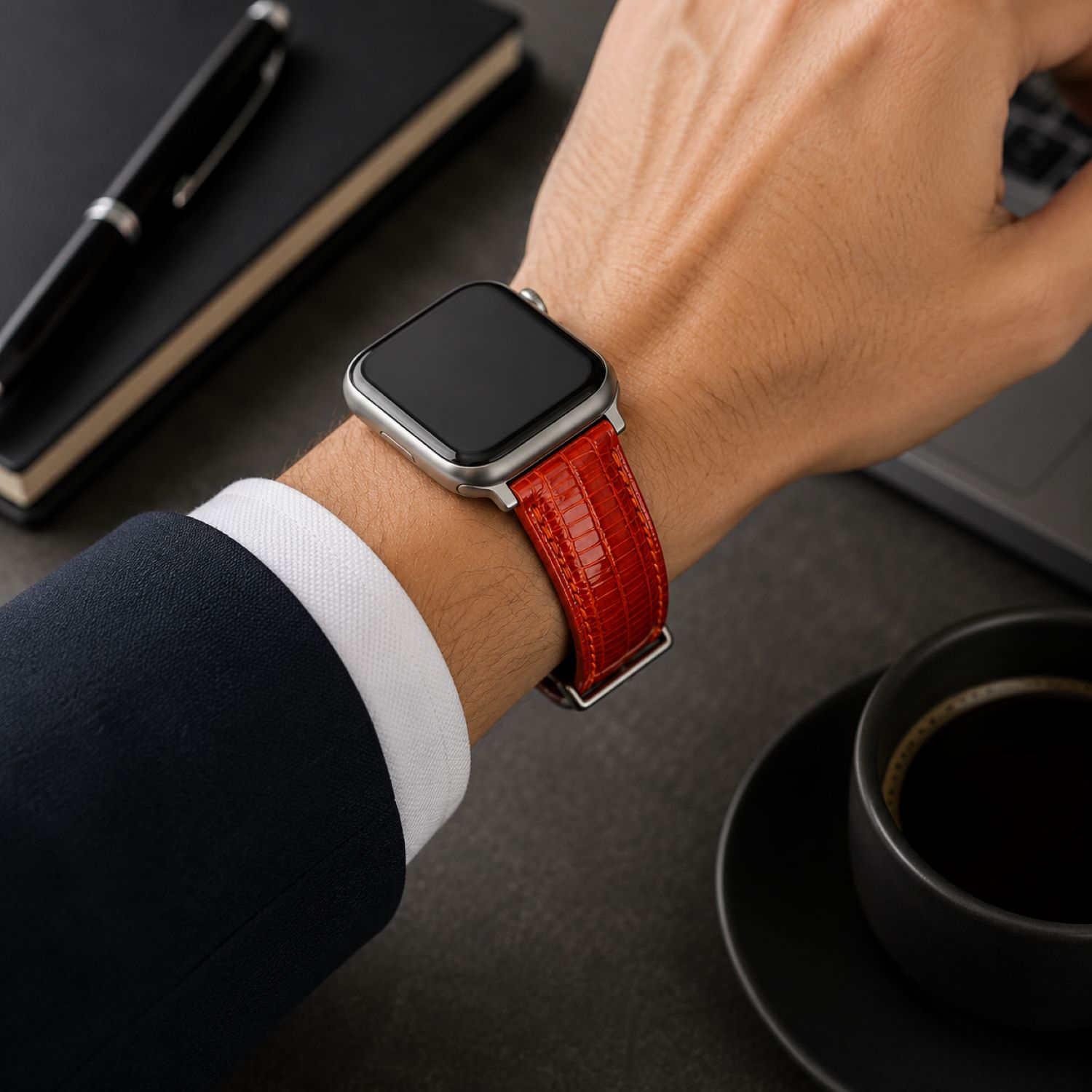 Replacement Lizard-Pattern Genuine Leather Watch Band with Tang Buckle Compatible with Apple Watch 38mm photo 3