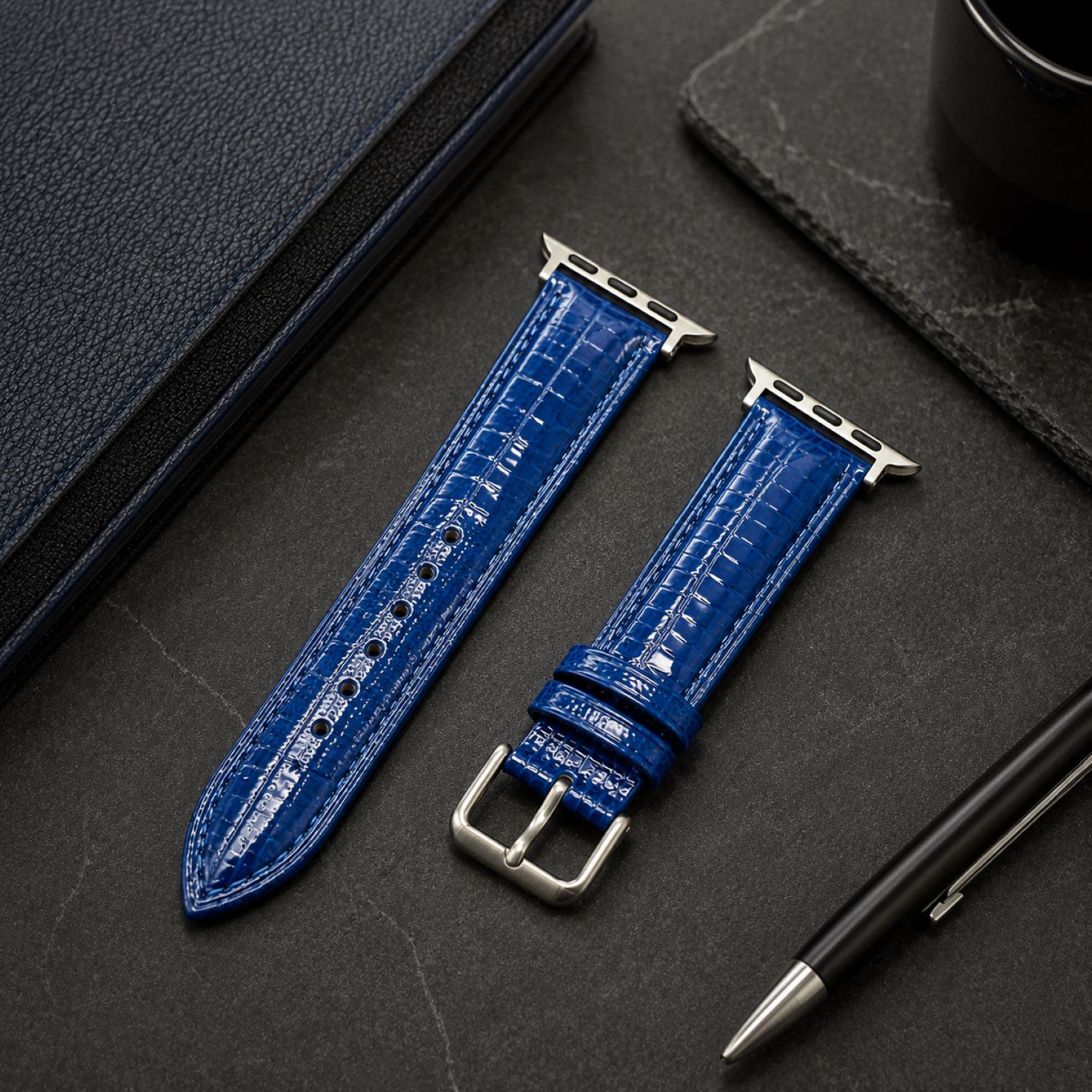 Replacement Lizard-Pattern Genuine Leather Watch Band with Tang Buckle Compatible with Apple Watch 38mm photo 2
