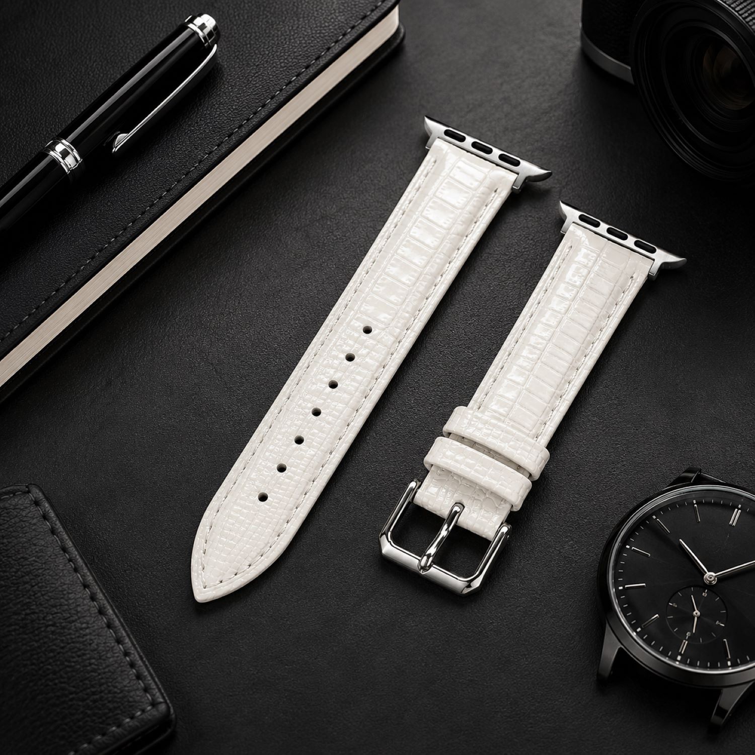 Replacement Lizard-Pattern Genuine Leather Watch Band with Tang Buckle Compatible with Apple Watch 38mm photo 2