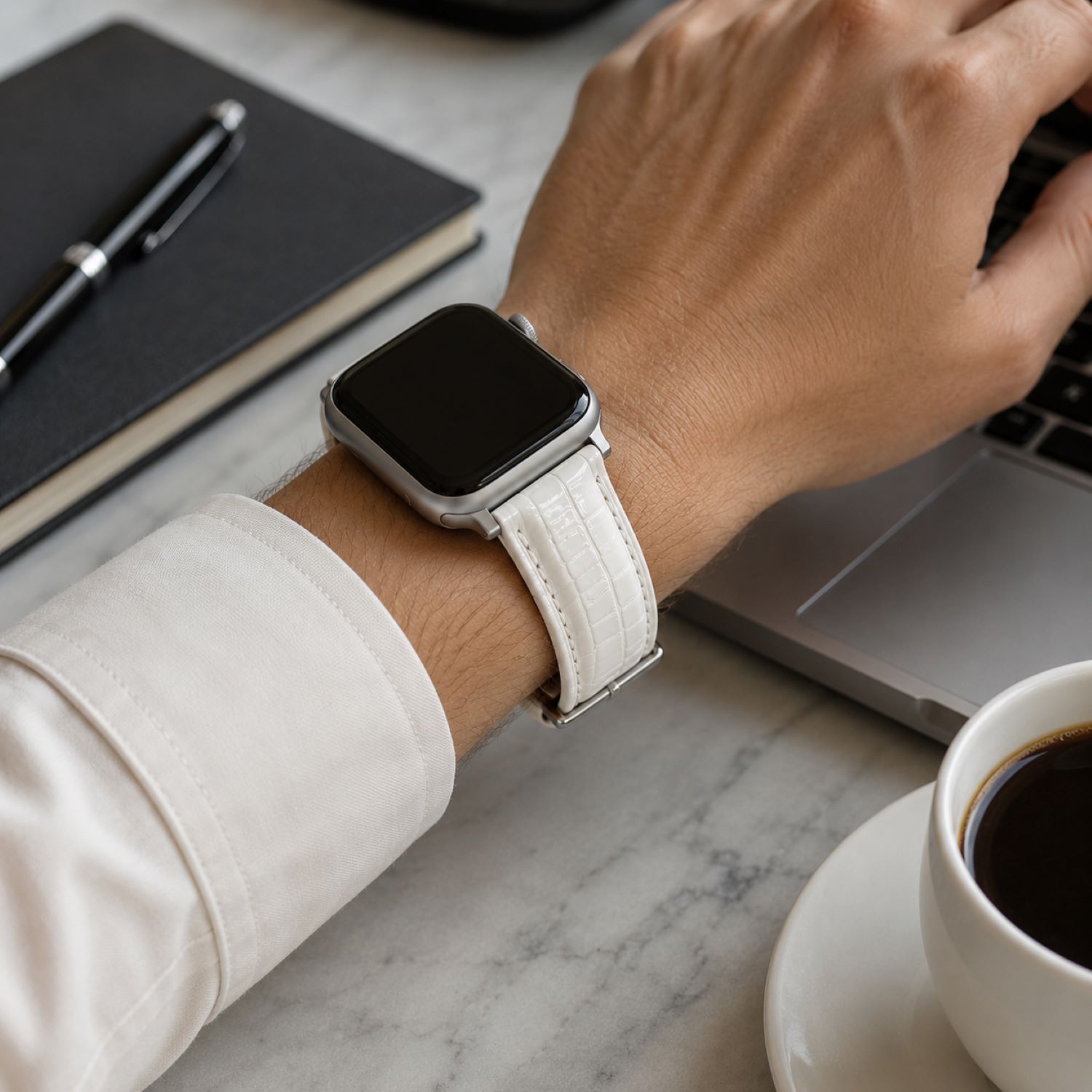 Replacement Lizard-Pattern Genuine Leather Watch Band with Tang Buckle Compatible with Apple Watch 38mm photo 3