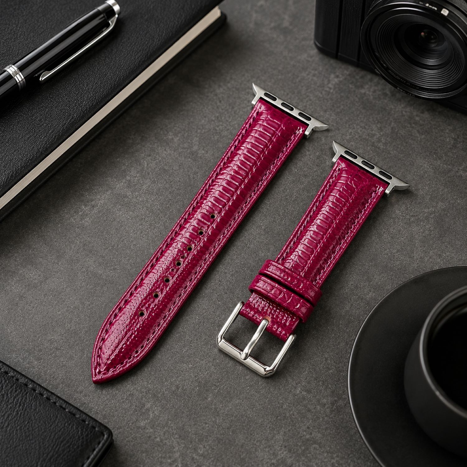 Replacement Lizard-Pattern Genuine Leather Watch Band with Tang Buckle Compatible with Apple Watch 38mm photo 2