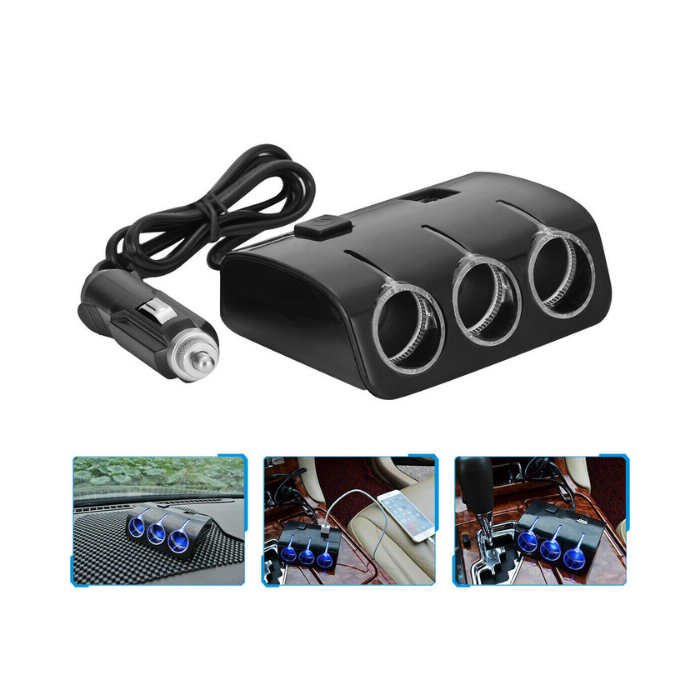 3 Way Car Lighter Socket Splitter Dual USB Charger Power Adapter 12V — Sanoxy product image