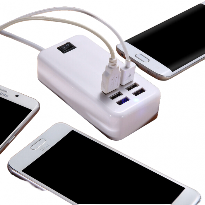 6-Port Multi-Port USB Hub Travel Charger Desktop Fast Charging — Sanoxy product image
