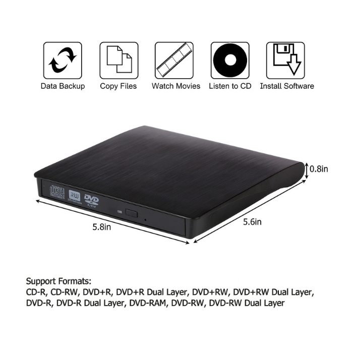 Slim External USB 3.0 DVD RW CD Writer Drive Burner Reader Player For Laptop PC — Sanoxy product image