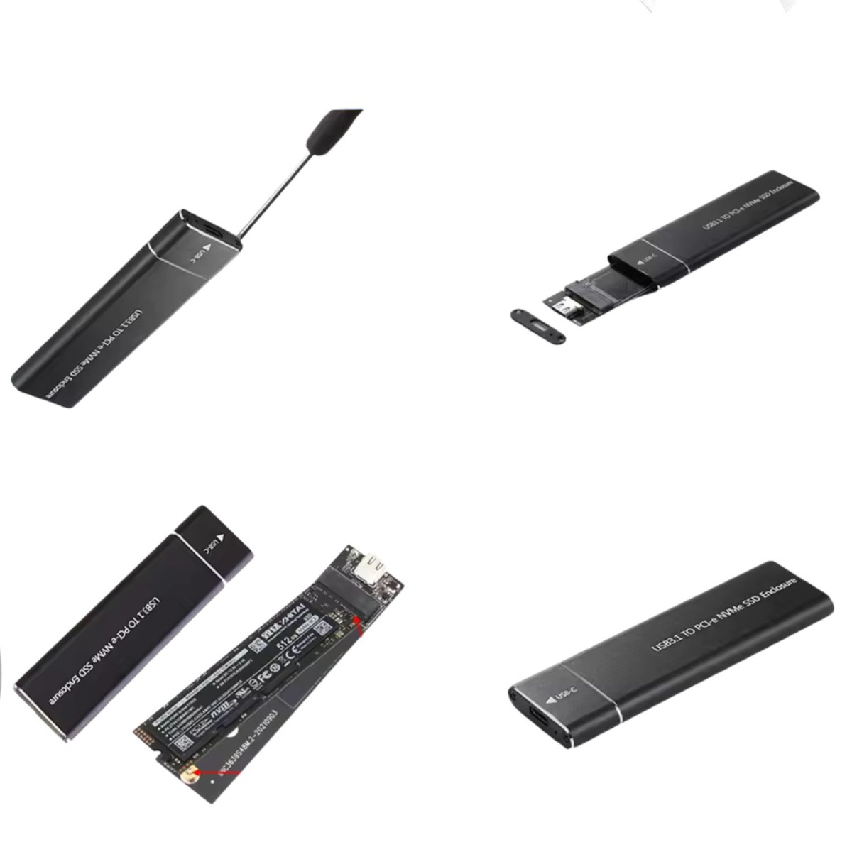 USB 3.1 to M.2 NVMe PCIe SSD Enclosure, 10Gbps External Aluminum Case, Compatible with M-Key and M+B Key NVMe SSDs — Sanoxy product image