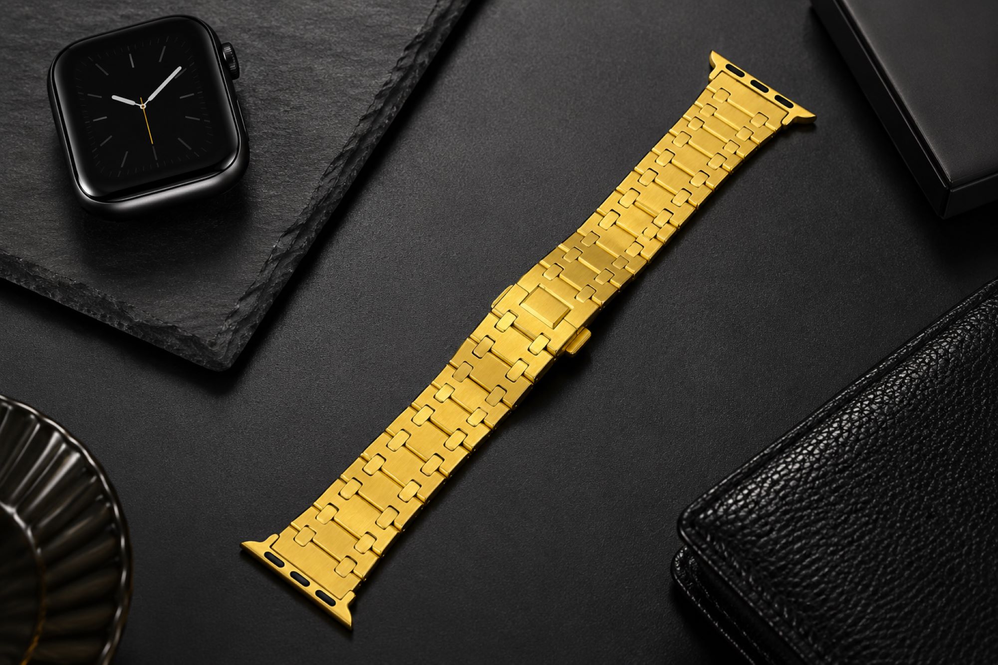 Octagonal-Style Stainless Steel Replacement Band Compatible with Apple Watch 38mm, Yellow Gold photo 3