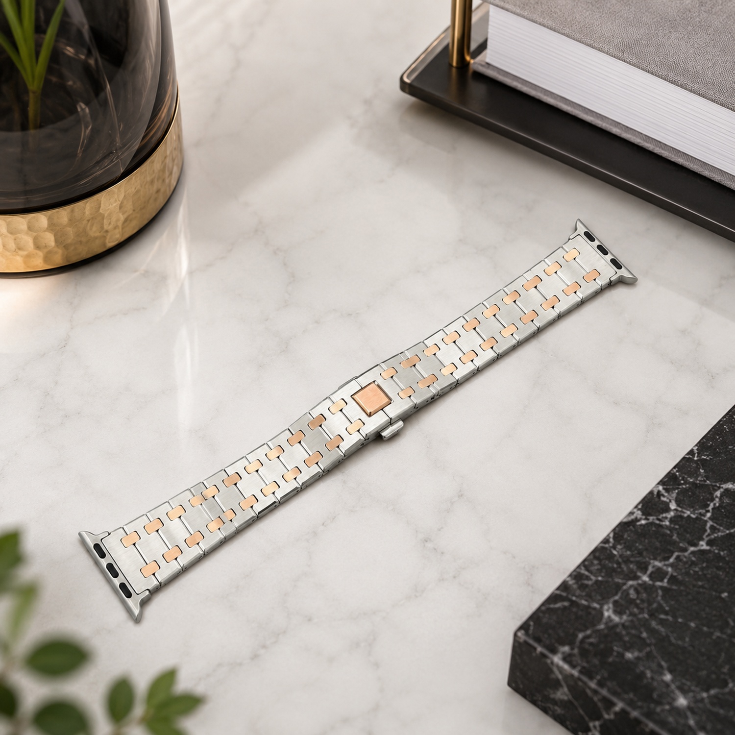 Octagonal-Style Stainless Steel Replacement Band Compatible with Apple Watch 38mm, Steel & Rose Gold photo 3