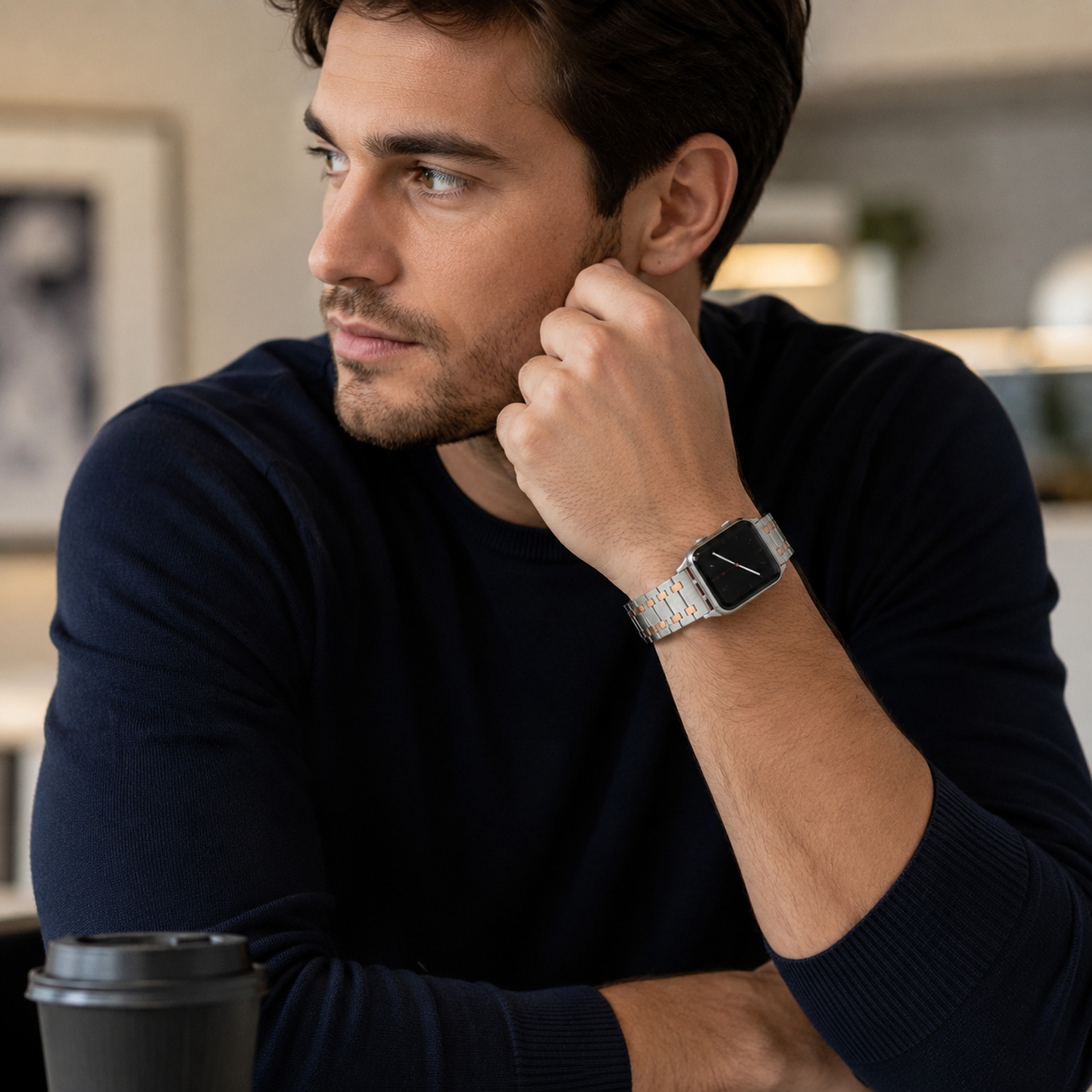 Octagonal-Style Stainless Steel Replacement Band Compatible with Apple Watch 38mm, Steel & Rose Gold photo 4