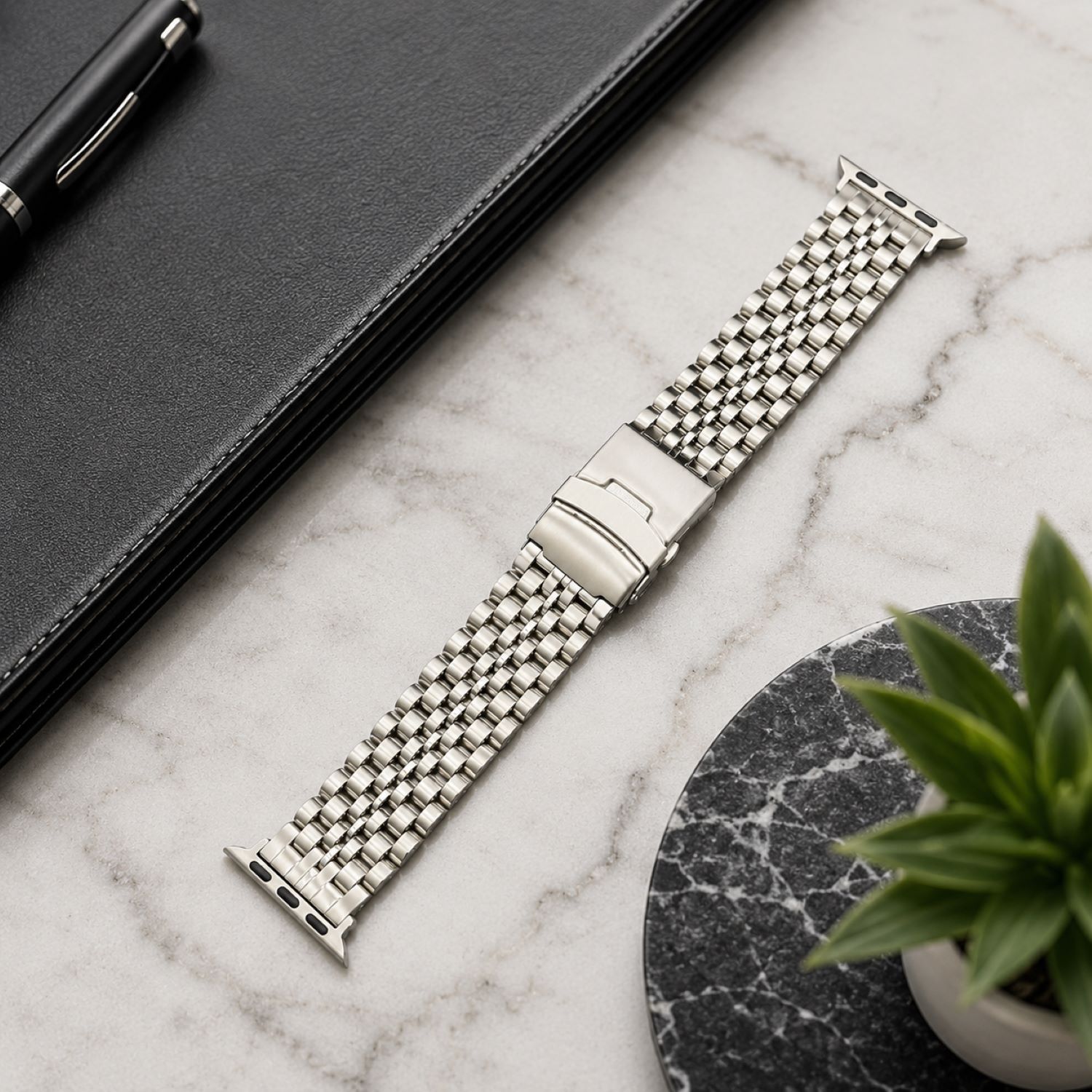 Silver Classic Multi-Link Stainless Steel Replacement Band Compatible with Apple Watch 38mm photo 3