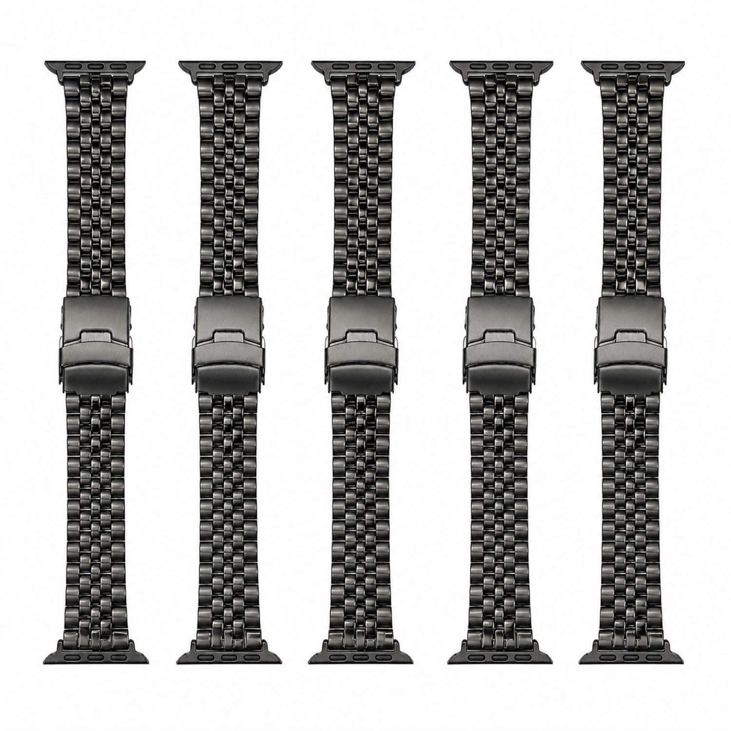 Black Classic Multi-Link Stainless Steel Replacement Band Compatible with Apple Watch 38mm photo 2
