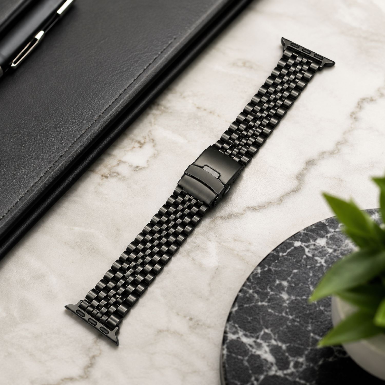 Black Classic Multi-Link Stainless Steel Replacement Band Compatible with Apple Watch 38mm photo 3