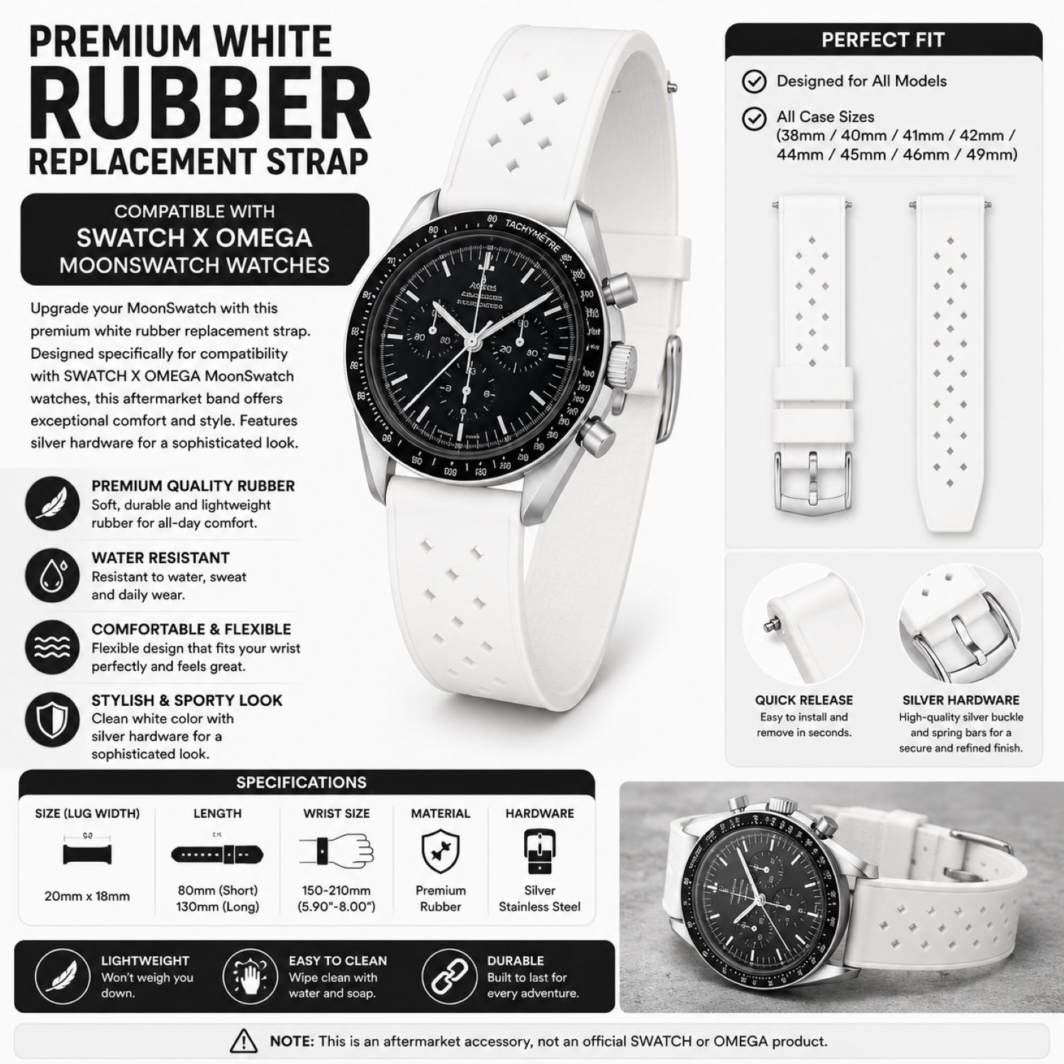 Replacement Silicone Watch Replacement Band Compatible With Omega X Swatch MoonSwatch 20mm, White photo 5