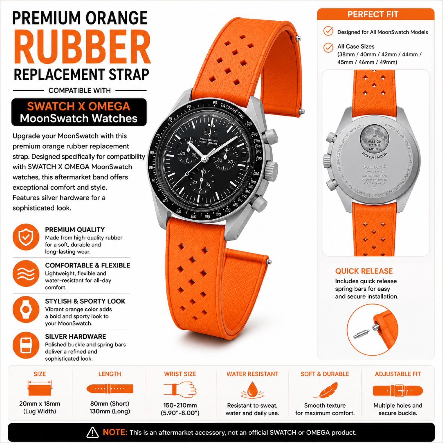 Replacement Silicone Watch Replacement Band Compatible With Omega X Swatch MoonSwatch 20mm, Orange photo 5