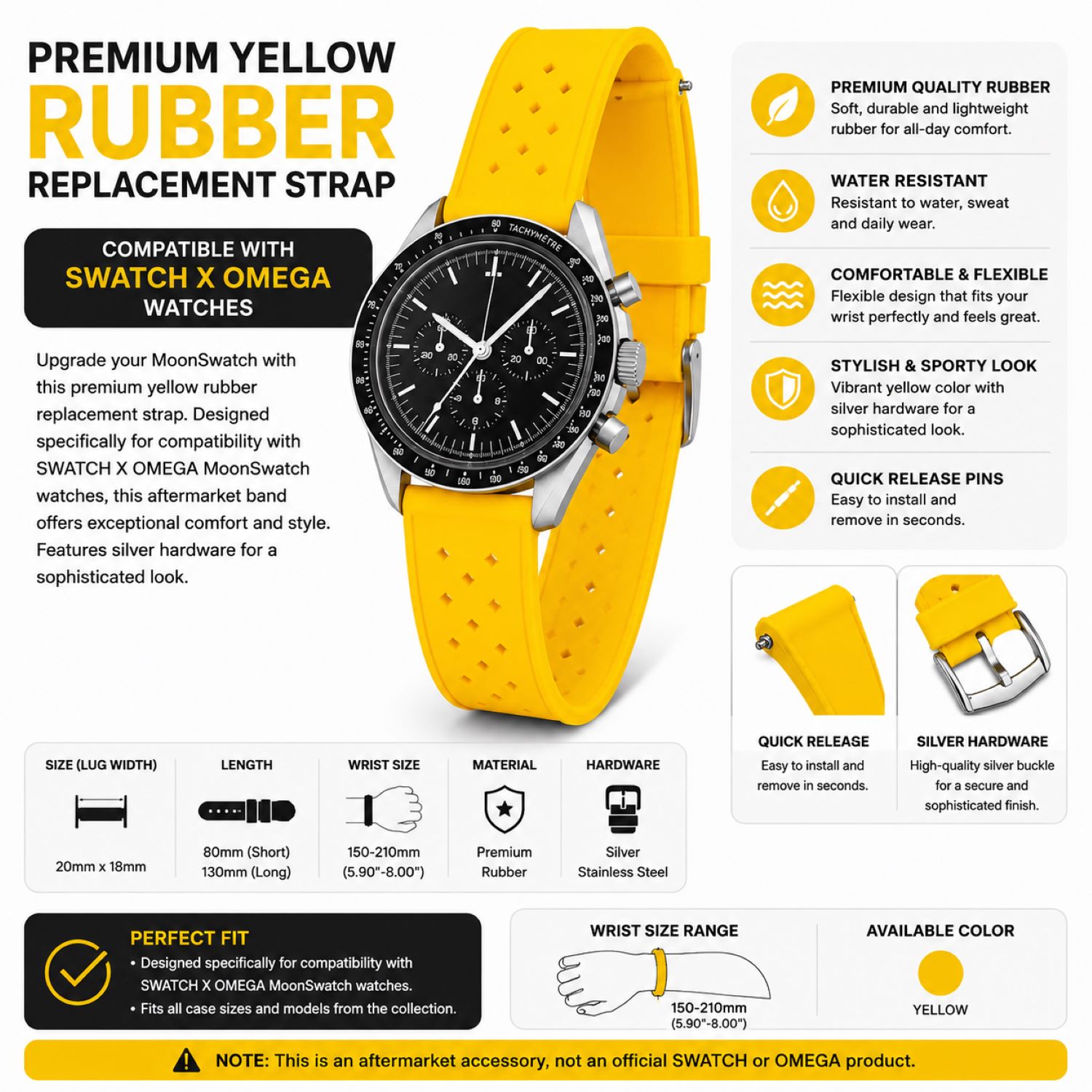 Replacement Silicone Watch Replacement Band Compatible With Omega X Swatch MoonSwatch 20mm, Yellow photo 5