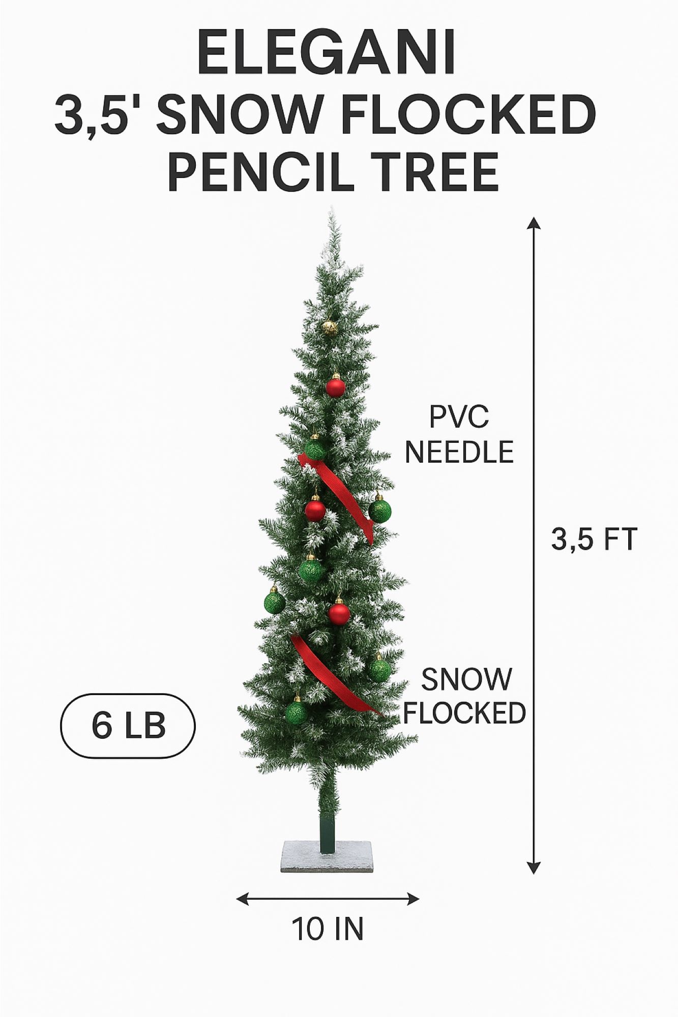 Elegani 3.5' Snow Flocked Pencil Tree photo 4