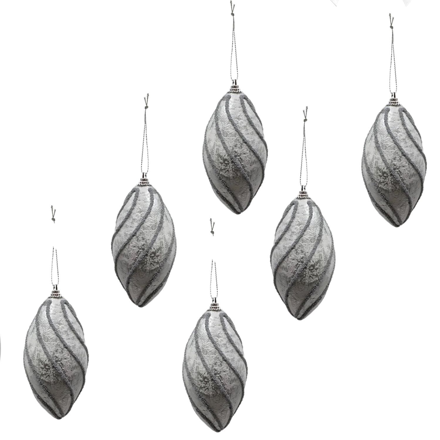 Elegani 11cm Olive with Silver Slant Lines Christmas Ornament Set, 3-Pack photo 2
