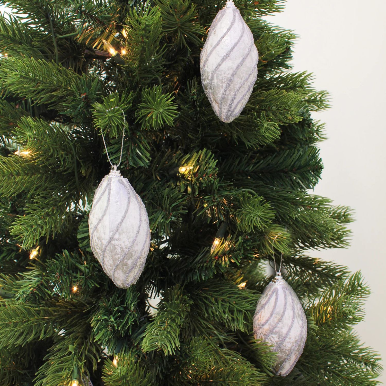 Elegani 11cm Olive with Silver Slant Lines Christmas Ornament Set, 3-Pack photo 3