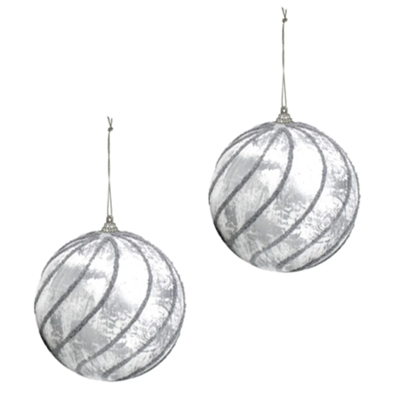 Elegani 10cm Ball with Silver Slant Lines Christmas Ornament Set, 2-Pack photo 3