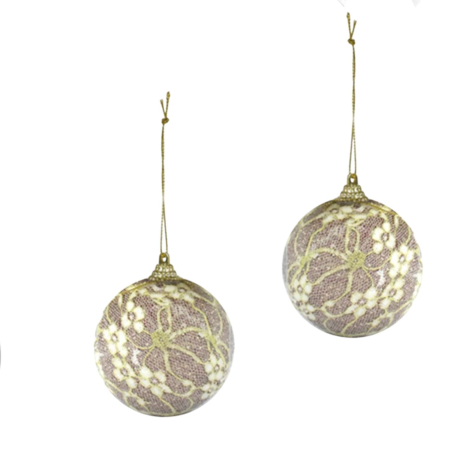 Elegani 10cm Ball with Lace Flower Accents Christmas Ornament Set, 2-Pack photo 1