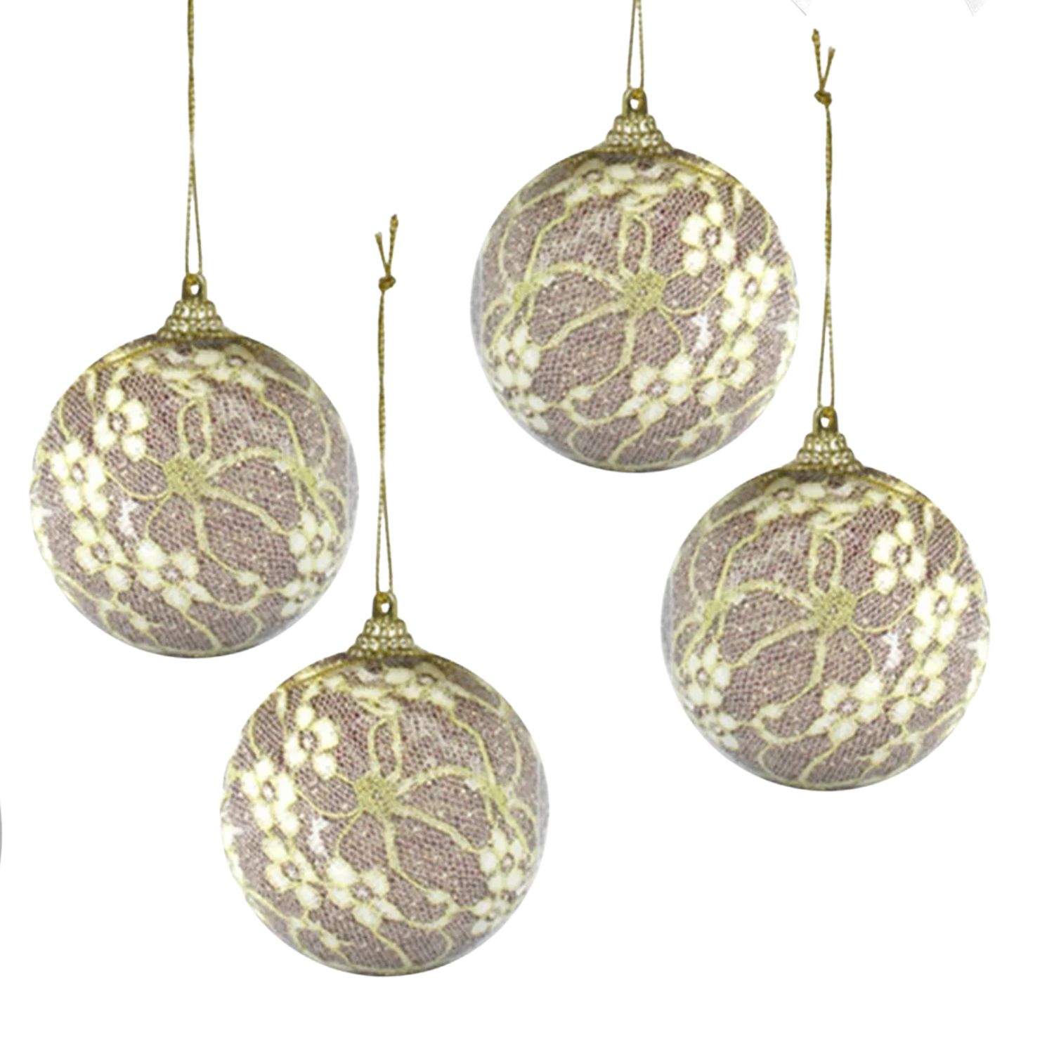 Elegani 10cm Ball with Lace Flower Accents Christmas Ornament Set, 2-Pack photo 2
