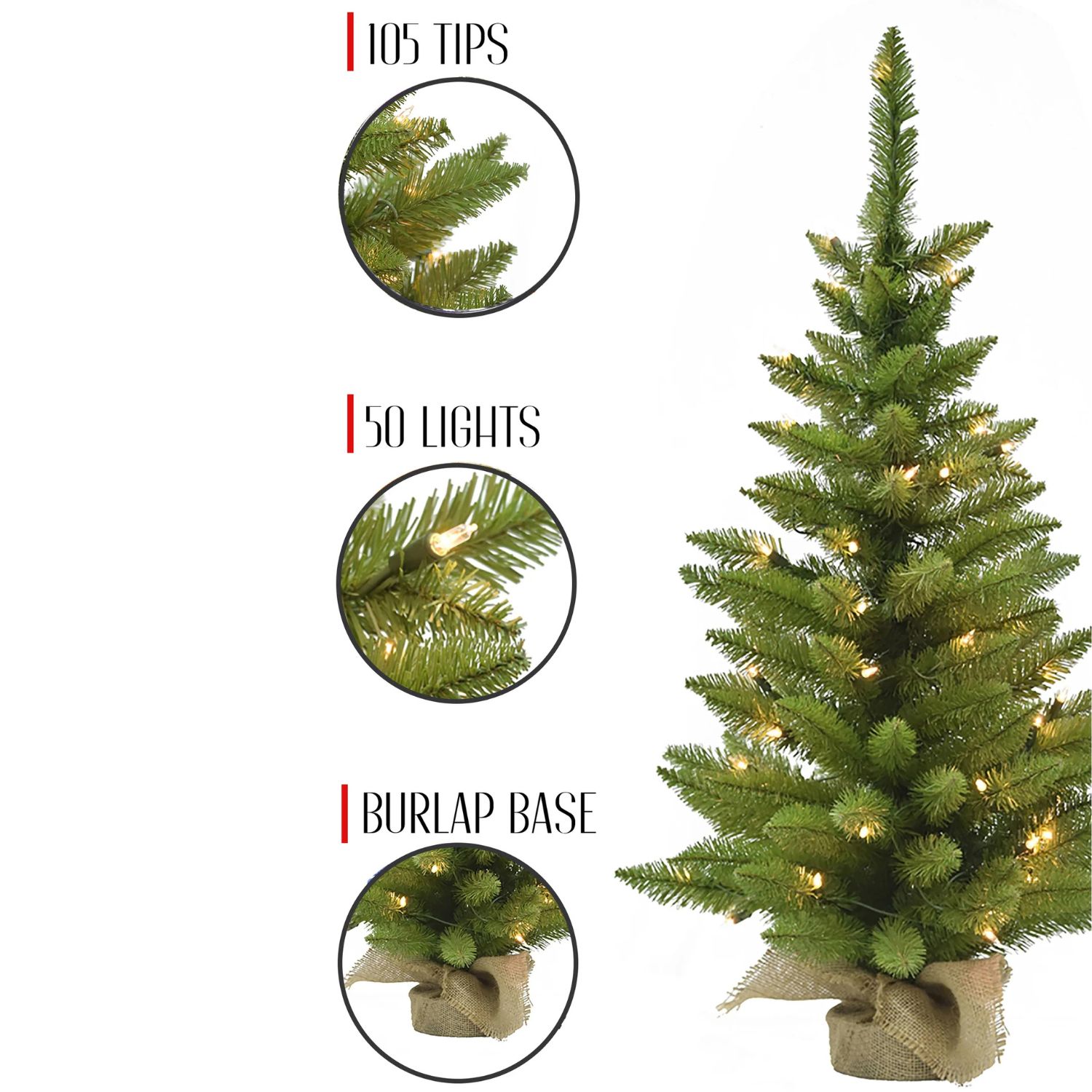 Elegani Pre-Lit Tabletop Christmas Tree with Burlap Base photo 3
