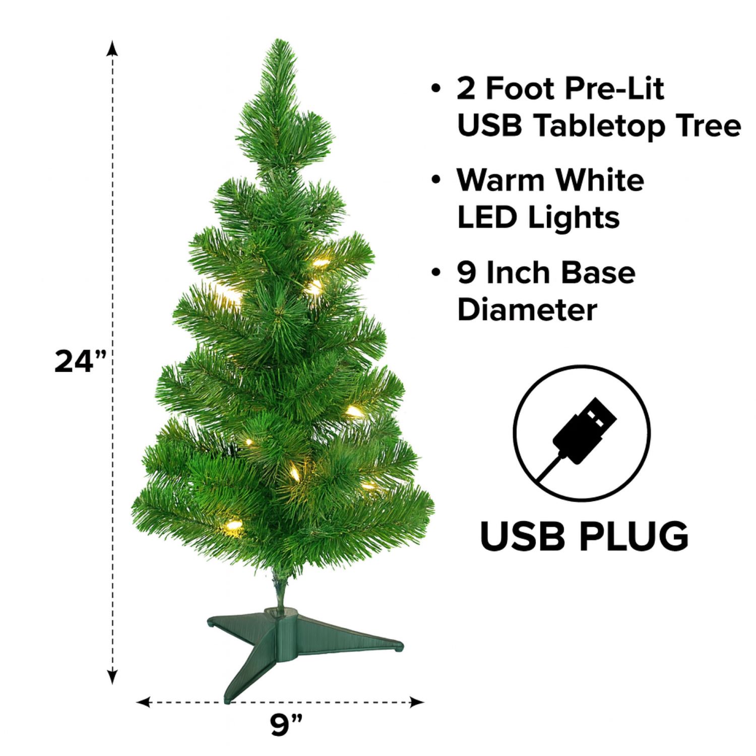 Elegani 2 ft Pre-Lit USB Tabletop Christmas Tree photo 4
