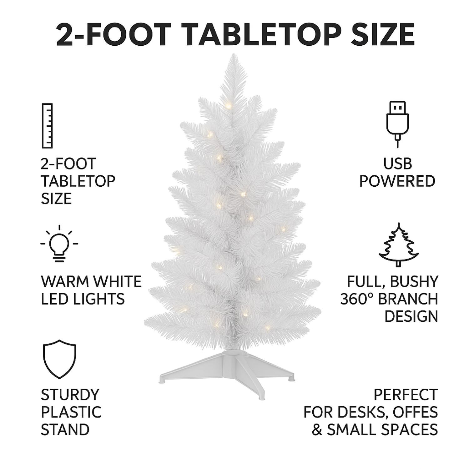 Elegani 2 ft Pre-Lit USB Tabletop Christmas Tree photo 9